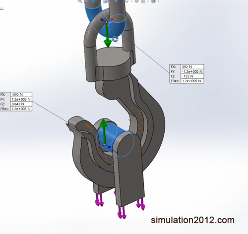 آموزش تحلیل و شبیه سازی آنالیز قلاب جرثقیل در نرم افزار Solidworks محیط simulation 