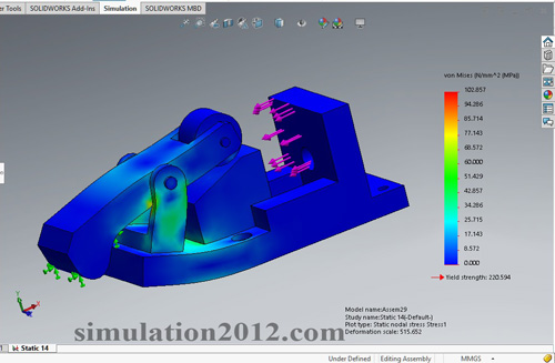 آموزش شبیه سازی تحلیل گیره در محیط simulation solidworks