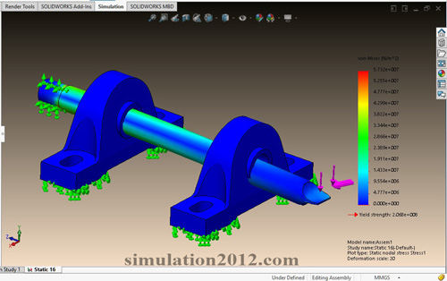 آموزش تحلیل شبیه سازی شافت در یاتاقان در سیمولیشن solidworks